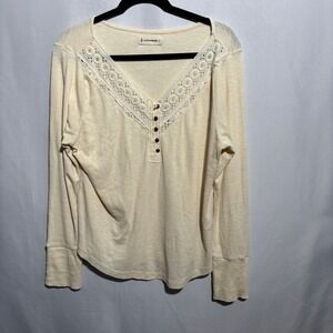 Lucky Brand Cream Cottage Core Long Sleeve Cotton Blouse Top Sz XL Romantic Boho
